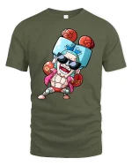 Funny Boxer Cartoon T-Shirt Cool Fighting Character Tee - military green t-shirt on white background
