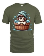 Grumpy Dog Bath T-Shirt Funny Cute Puppy Bath Time Tee - military green t-shirt on white background