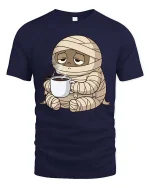 Funny Tired Mummy Coffee T-Shirt Cute Halloween Monster - navy t-shirt on white background