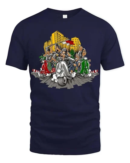 Vintage Scooter Riders T-Shirt Urban Street Vespa Style - navy t-shirt on white background
