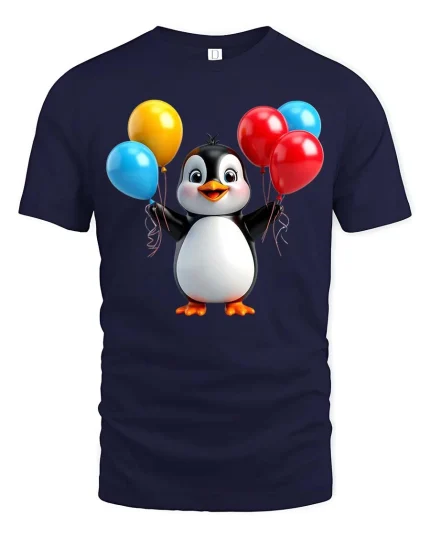 Cute Penguin With Balloons T-Shirt Funny Party Animal Tee - navy t-shirt on white background
