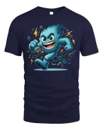 Funny Electric Monster T-Shirt Cool Energy Cartoon Tee - navy t-shirt on white background