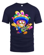 Funny Fiesta Skeleton Guitar T-Shirt Colorful Party Tee - navy t-shirt on white background