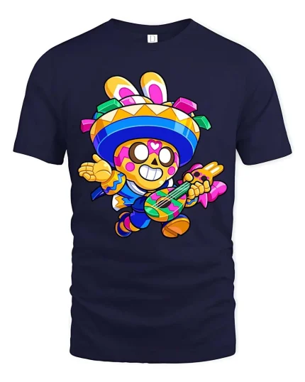 Funny Fiesta Skeleton Guitar T-Shirt Colorful Party Tee - navy t-shirt on white background