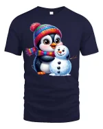 Cute Penguin Snowman T-Shirt Winter Holiday Cartoon Tee - navy t-shirt on white background
