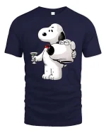 Funny Dog Holding Dog Head T-Shirt Cartoon Humor Tee - navy t-shirt on white background