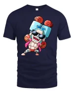 Funny Boxer Cartoon T-Shirt Cool Fighting Character Tee - navy t-shirt on white background