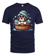 Grumpy Dog Bath T-Shirt Funny Cute Puppy Bath Time Tee - navy t-shirt on white background