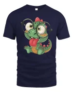 Cute Dinosaur With Glasses T-Shirt Funny Dino Cartoon Tee - navy t-shirt on white background