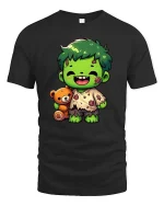Cute Zombie Kid T-Shirt Funny Halloween Cartoon Graphic Tee - black t-shirt on white background