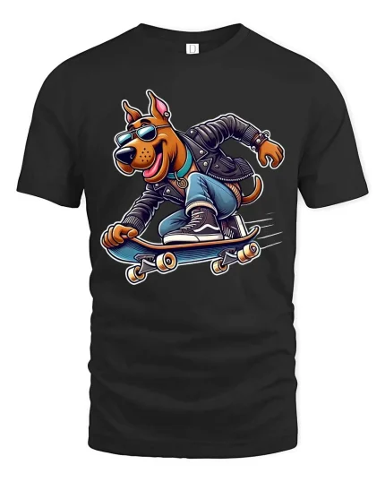 Cool Skateboarding Dog T-Shirt Funny Skater Graphic Tee - black t-shirt on white background