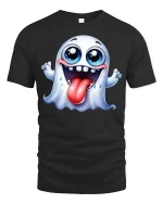 Funny Cute Ghost T-Shirt Silly Halloween Cartoon Graphic Tee - black t-shirt on white background