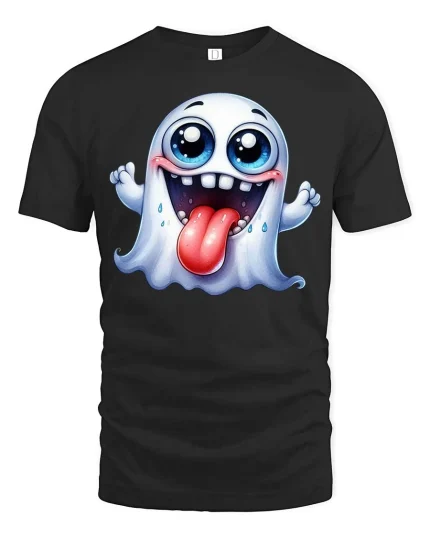 Funny Cute Ghost T-Shirt Silly Halloween Cartoon Graphic Tee - black t-shirt on white background