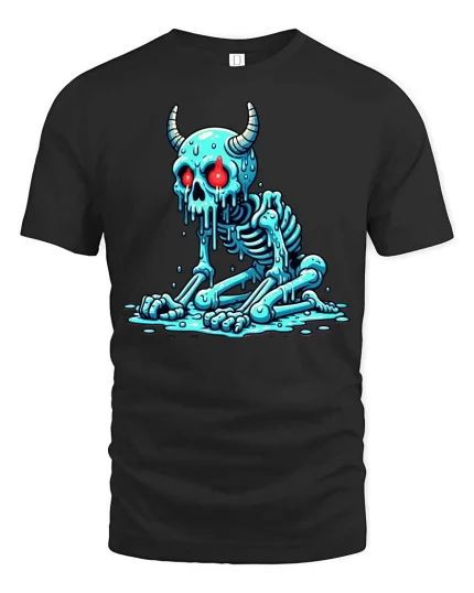 Melting Demon Skull T-Shirt Creepy Horror Skeleton Graphic - black t-shirt on white background