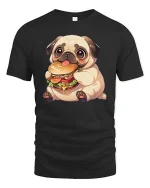 Cute Pug Burger T-Shirt Funny Dog Fast Food Graphic Tee - black t-shirt on white background