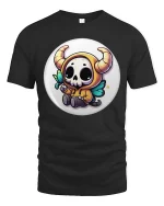 Cute Demon Skull T-Shirt Kawaii Halloween Cartoon Graphic Tee - black t-shirt on white background