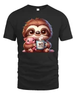 Cute Sloth Coffee T-Shirt Funny No Talking Graphic Tee - black t-shirt on white background