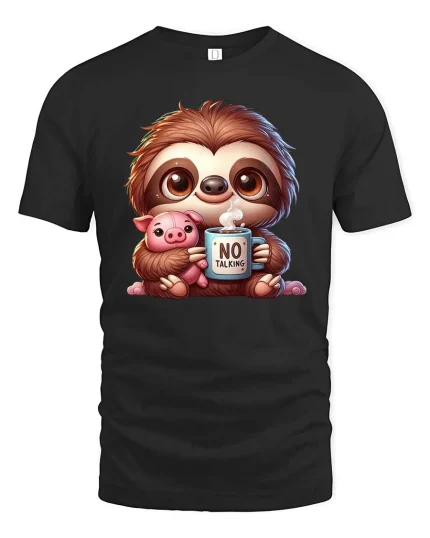 Cute Sloth Coffee T-Shirt Funny No Talking Graphic Tee - black t-shirt on white background