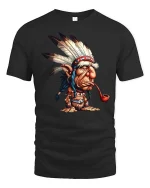 Funny Tribal Chief Cartoon T-Shirt Vintage Humor Graphic Tee - black t-shirt on white background