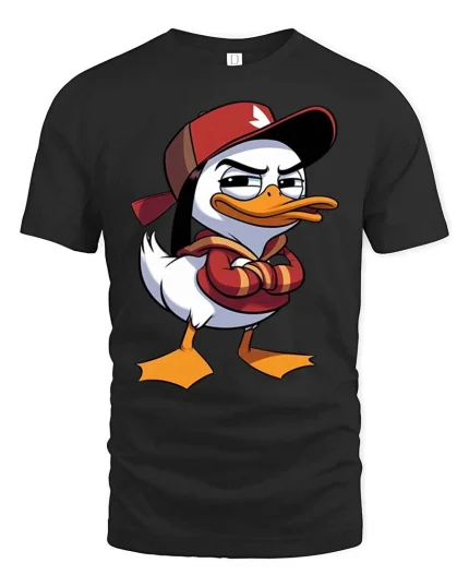 Cool Duck Streetwear T-Shirt Funny Cartoon Graphic Tee - black t-shirt on white background