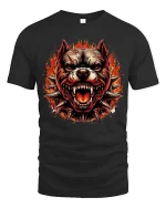 Fierce Pitbull Flame T-Shirt Aggressive Dog Graphic Tee - black t-shirt on white background