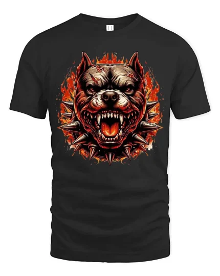 Fierce Pitbull Flame T-Shirt Aggressive Dog Graphic Tee - black t-shirt on white background