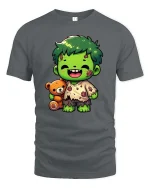 Cute Zombie Kid T-Shirt Funny Halloween Cartoon Graphic Tee - gray t-shirt on white background