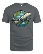 Airplane Around The World T-Shirt Travel Lover Graphic Tee - gray t-shirt on white background