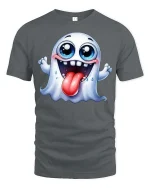 Funny Cute Ghost T-Shirt Silly Halloween Cartoon Graphic Tee - gray t-shirt on white background