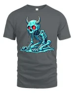 Melting Demon Skull T-Shirt Creepy Horror Skeleton Graphic - gray t-shirt on white background