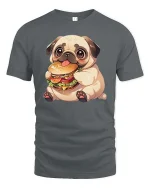 Cute Pug Burger T-Shirt Funny Dog Fast Food Graphic Tee - gray t-shirt on white background