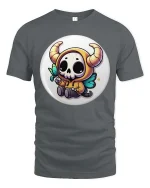 Cute Demon Skull T-Shirt Kawaii Halloween Cartoon Graphic Tee - gray t-shirt on white background