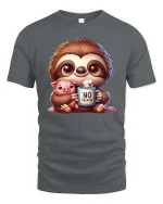 Cute Sloth Coffee T-Shirt Funny No Talking Graphic Tee - gray t-shirt on white background