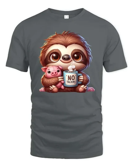 Cute Sloth Coffee T-Shirt Funny No Talking Graphic Tee - gray t-shirt on white background