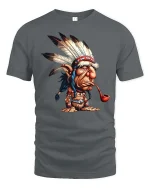 Funny Tribal Chief Cartoon T-Shirt Vintage Humor Graphic Tee - gray t-shirt on white background