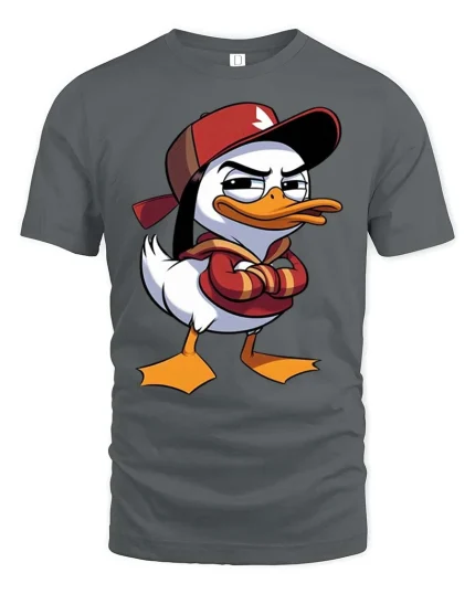 Cool Duck Streetwear T-Shirt Funny Cartoon Graphic Tee - gray t-shirt on white background