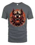 Fierce Pitbull Flame T-Shirt Aggressive Dog Graphic Tee - gray t-shirt on white background