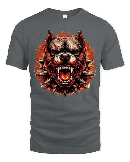 Fierce Pitbull Flame T-Shirt Aggressive Dog Graphic Tee - gray t-shirt on white background