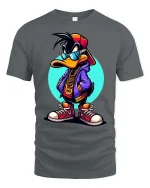 Cool Hip Hop Duck T-Shirt Streetwear Cartoon Graphic Tee - gray t-shirt on white background