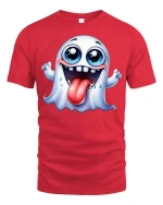 Funny Cute Ghost T-Shirt Silly Halloween Cartoon Graphic Tee - red t-shirt on white background