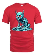 Melting Demon Skull T-Shirt Creepy Horror Skeleton Graphic - red t-shirt on white background