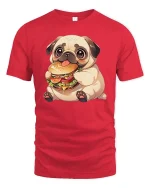 Cute Pug Burger T-Shirt Funny Dog Fast Food Graphic Tee - red t-shirt on white background