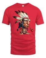 Funny Tribal Chief Cartoon T-Shirt Vintage Humor Graphic Tee - red t-shirt on white background