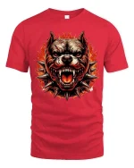 Fierce Pitbull Flame T-Shirt Aggressive Dog Graphic Tee - red t-shirt on white background