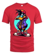 Cool Hip Hop Duck T-Shirt Streetwear Cartoon Graphic Tee - red t-shirt on white background
