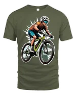Mountain Bike Rider T-Shirt Cycling Sports Graphic Tee - military green t-shirt on white background