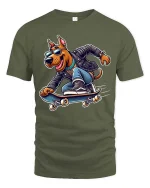 Cool Skateboarding Dog T-Shirt Funny Skater Graphic Tee - military green t-shirt on white background