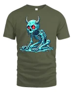 Melting Demon Skull T-Shirt Creepy Horror Skeleton Graphic - military green t-shirt on white background