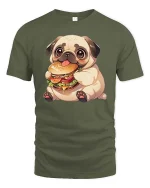 Cute Pug Burger T-Shirt Funny Dog Fast Food Graphic Tee - military green t-shirt on white background