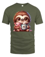 Cute Sloth Coffee T-Shirt Funny No Talking Graphic Tee - military green t-shirt on white background